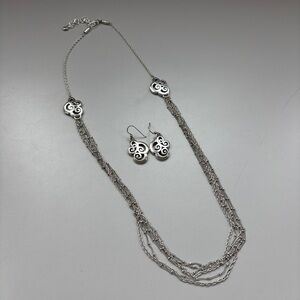 Brighton Mingle Mix Layered Look Necklace Silver Swirl Matching Dangle Earrings